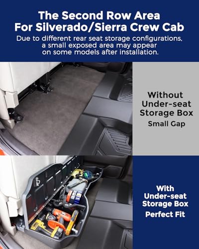 All Weather Floor Mats 2014-2018 for Chevy Silverado & GMC Sierra 1500, 2015-2019 2500HD 3500 HD, Only Crew Cab & Front Center Console & Bucket Seat, Waterproof TPE Rubber Car Accessories