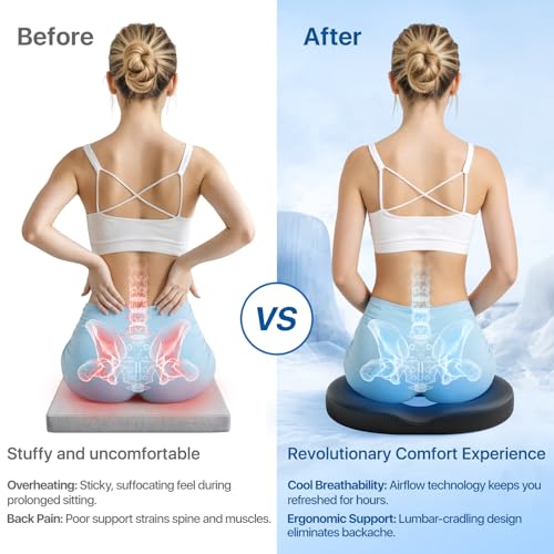 Donut Pillow Seat Cushion - Memory Foam Cooling Gel Lifting Cushion for Office & Home Chair, – Doctor Recommended Office Chair Cushion, Car Seat Cushion – Cushions for Back (Black)