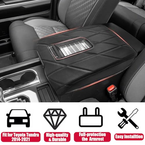 Center Console Cover for Toyota Tundra 2014-2021 - Comfort Armrest Lid Cover for Toyota Tundra Interior Accessories 2021 2020 2019 2018 2017 2016 2015 2014 (Bucket Seat ONLY) - size: 5) 14-21 |Tundra| Black,Regular Thick Size