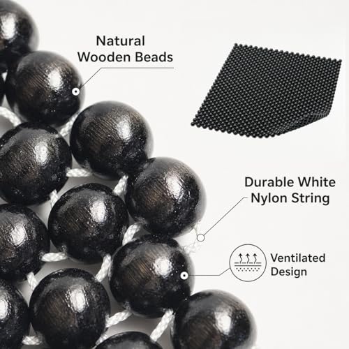 HJJKKH Natural Wood Beaded Seat Mat, Summer Office Chair Seat Cushion 17" x 17", Cooling Breathable Car Seat Cover Cushion for Vehicle Supplies Home Sofa Pads - color: Black