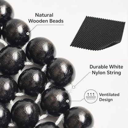 HJJKKH Natural Wood Beaded Seat Mat, Summer Office Chair Seat Cushion 17" x 17", Cooling Breathable Car Seat Cover Cushion for Vehicle Supplies Home Sofa Pads - color: Black