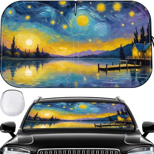 Car Windshield Sun Shade - Reflector Sunshade Offers Ultimate Protection for Car Interior, Cool Reflective Sun Blocker Fits Small Sedans, Mini SUVs - color: Purple Starry Sky