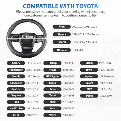 Car Steering Wheel Cover for Toyota Camry Corolla Tacoma Tundra RAV4 4Runner Highlander Sienna Sequoia bZ4X Venza Previa C-HR, Universal Standard Size 14.5-15 inch Black Car Wheel Protector