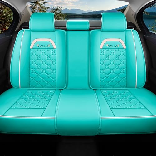 INZU Cute Cartoon Rabbit Comfortable Car Seat Covers with Waterproof PU Leather Suitable for Most 5 Seats Cars SUV and Pick-up Truck Universal Fit Set (Blue & Green) - color: Blue & Green