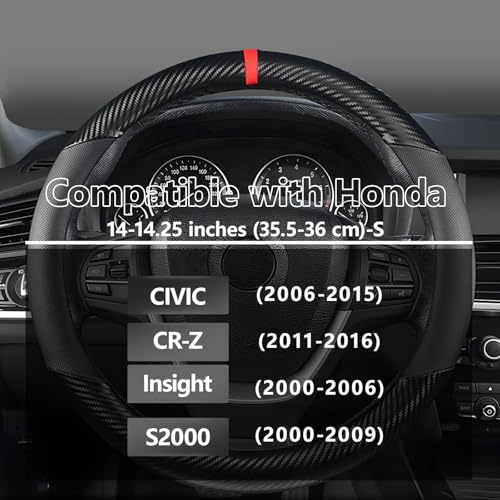 Customized Auto Car Steering Wheel Cover for Honda Civic, CR-Z, Insight, S2000, Small Size 14" - 14.25" Outer Diameter, Carbon Fiber, Black - color: Black, size: Small size[14"-14.25"]