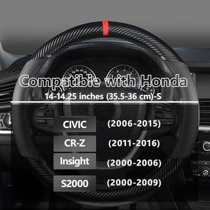 Customized Auto Car Steering Wheel Cover for Honda Civic, CR-Z, Insight, S2000, Small Size 14" - 14.25" Outer Diameter, Carbon Fiber, Black - color: Black, size: Small size[14"-14.25"]
