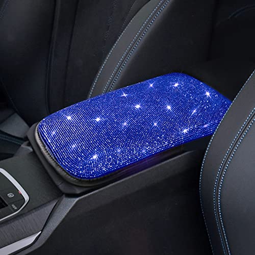 Car Armrest Cover for Women Blue Diamond Rhinestone Bling Car Accessories Interior Car Decor for Women - color: Blue