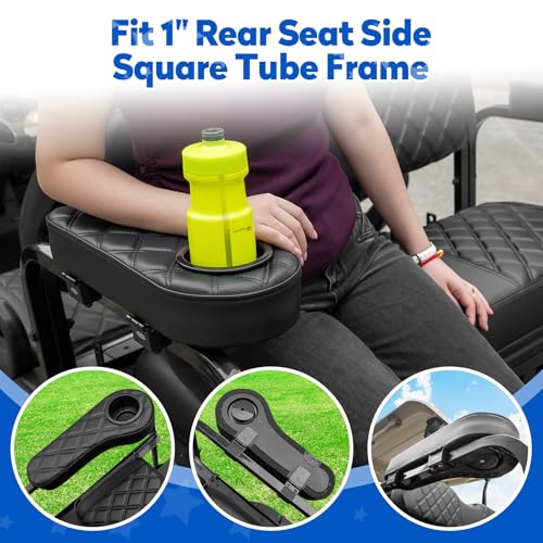 Golf Cart Seat Covers for Club Car Precedent, Vinyl Front&Rear Seat Cover with Flip-Up Armrests kit, with Cup Holder, for 1" Square Tube (Black&Black Stitching)