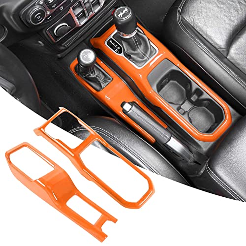 RT-TCZ Center Console Gear Shift Panel Trim Cover 4WD Four Wheel Drive Cup Holder Panel Trim Cover Decoration Interior Accessories for Jeep Wrangler JL JLU & Gladiator JT 2018-2024,Orange - color: Orange