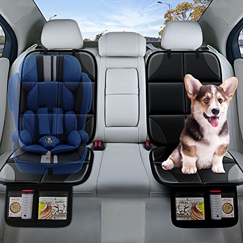 Car Seat Protector MHO+All 2 Pack Auto for Child Baby Car Seats - Large CarSeat Sit Savers Mat with Waterproof 600D Fabric & 2 Storage Pockets, Crash Test Approved