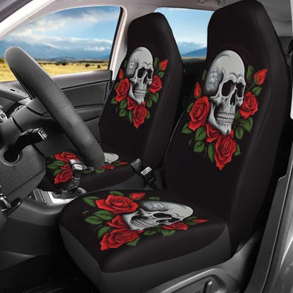 Dujiea Skull with Roses Car Front Seat Covers 2 Pcs Universal Auto Seat Covers Front Seats Only, Vehicle Bucket Seat Protectors Fit for Most Car SUV Sedan and Truck - color: Skull With Roses