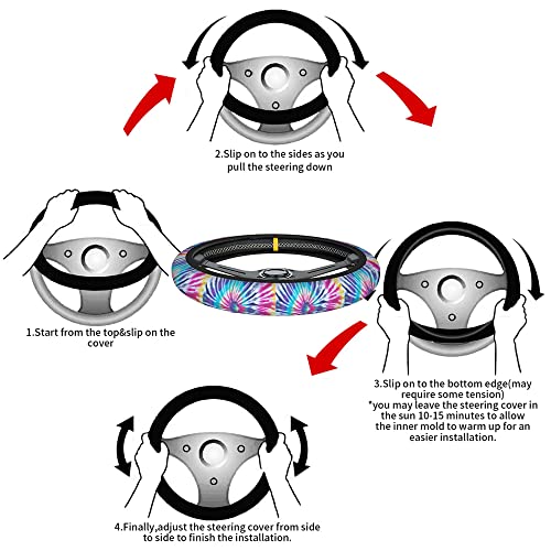 Swono Tie Dye Car Steering Wheel Cover Universal 15 Inch with Grip Contours Spiral Tie Dye Pattern Background Neoprene Auto for Men and Women Non-Slip Breathable Soft - color: multi-061