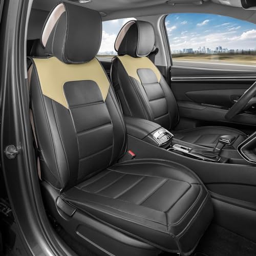 Classic Edition Seat Covers, Premium Faux Leather Seat Covers for Cars Trucks Vans SUV, Semi Custom Fit Car Seat Covers Front Seats Only, Automotive Interior Cover - Beige - color: Black/Beige Front Seats