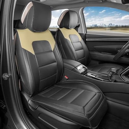 Classic Edition Seat Covers, Premium Faux Leather Seat Covers for Cars Trucks Vans SUV, Semi Custom Fit Car Seat Covers Front Seats Only, Automotive Interior Cover - Beige - color: Black/Beige Front Seats
