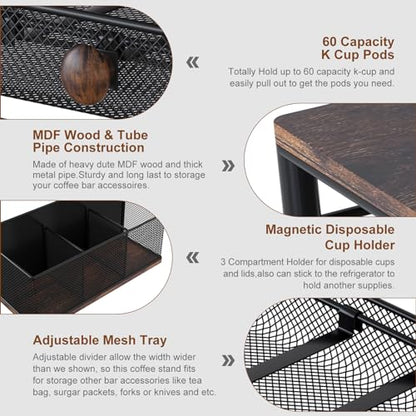 TQVAI K Cup Holder - 60 Capsule Capacity 2 Tier Sliding Pods Storage Drawer with Disposable Cups & Lids Holder, Coffee Bar Station Organizer for Countertop, Black