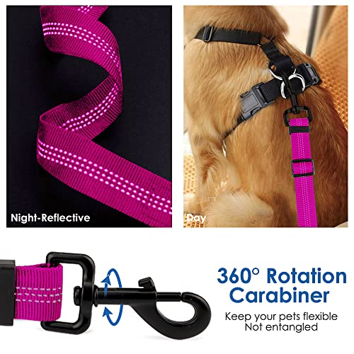 SlowTon Dog Seat Belt, Adjustable Dog Safety Belt Leash, 2 in 1 Latch Bar Attachment Dog Car Seatbelt with Elastic Nylon Bungee Buffer, Reflective Nylon Belt Tether (FU) - color: Fluorescence Pink