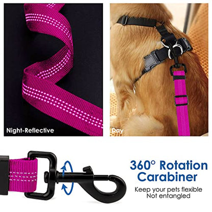 SlowTon Dog Seat Belt, Adjustable Dog Safety Belt Leash, 2 in 1 Latch Bar Attachment Dog Car Seatbelt with Elastic Nylon Bungee Buffer, Reflective Nylon Belt Tether (FU) - color: Fluorescence Pink