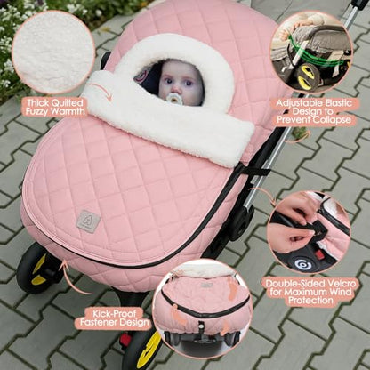 ACRABROS Car Seat Cover Baby: Winter Infant Carseat Canopy for Boy Girl Newborn, Zipper Peeping Window, Warm Cozy Cold Weather Waterproof Fitted, Pink - color: Pink