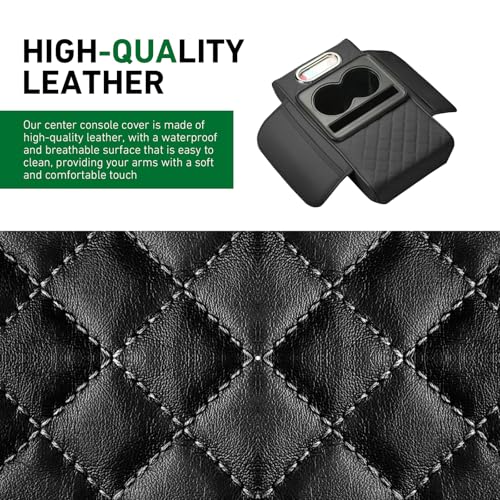 Car Armrest Cushion, 5-in-1 Center Console Cover Organizer, Multi-Functional Car Armrest Storage Box with 2 Cup Holder, Car Accessories Interior Organizers for Most Cars (Black)