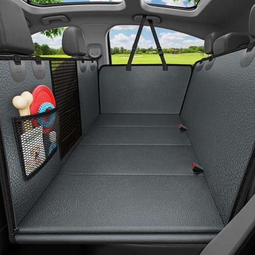 URPOWER PU Leather Backseat Extender for Dogs, Hard Bottom Dog Car Seat Cover for Back Seat, Holds 400 LBS, Waterproof Dog Car Hammock Anti-Scratch Pet Rear Seat Protector Travel Bed for Car and SUV - color: Dark Grey, size: Medium - for Most Sedans & SUV