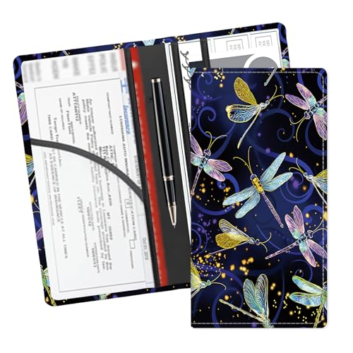 Leather Car Registration and Insurance Card Holder, Cute Car Accessories Vehicle Glove Box Car Organizer for Documents, Cards, License Cute Colorful Dragonfly - color: Cute Colorful Dragonfly