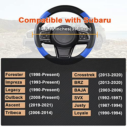 GIANT PANDA Customized Auto Steering Wheel Cover for Subaru Forester, Car Steering Wheel Cover for Subaru Outback and Crosstrek - Black+Blue - color: Black+Blue