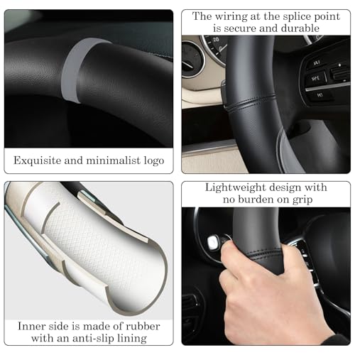 Black Gray Car Steering Wheel Cover, Nappa Leather, Bottom Color Blocking, Universal 14.5-15 Inch Leather Anti-Slip Breathable Auto Steering Wheel Covers for Men Women - color: Black Gray