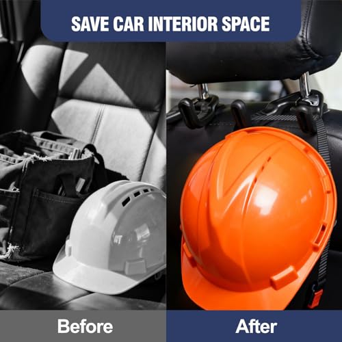 2Pack Hard Hat Holder for Truck Seat, Universal Hard Hat Hanger & Headrest Hook for Car/Truck, Seat Back Organizer for Hard Hats, Safety Vests, Bags & Gear, Durable Hard Hat Buddy Accessory