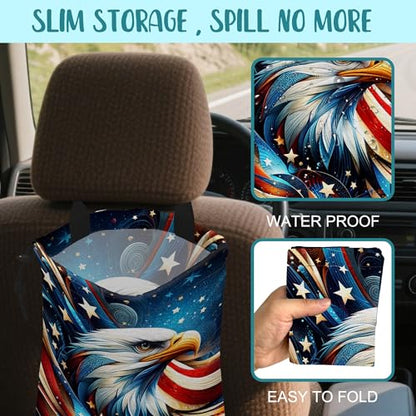 Car Garbage Bag American Flag and Bald Eagle Drawstring Car Trash Bag Hanging for Back Seat with Adjustable Buckle Canvas Vehicle Trash Can Easy-to-Install - color: American Flag and Bald Eagle