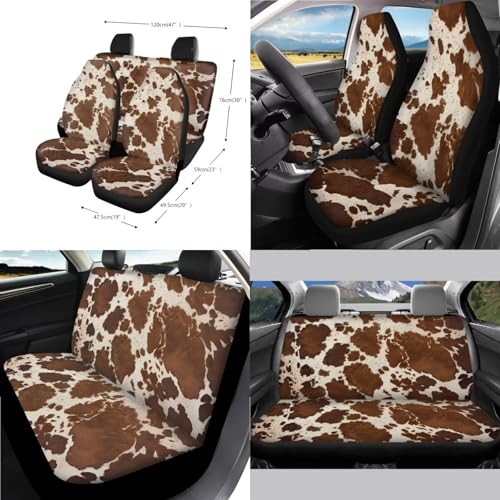 Wanyint Brown Beige Cow Print Car Seat Cover Set 14 PCS, with Steering Wheel Seat Belt Pad Garbage Bag Rearview Mirror Armrest Seat Box Handbrake Cover Set Car Coasters Fit SUV Sedan - color: Brown Beige Cow Print