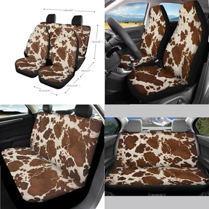 Wanyint Brown Beige Cow Print Car Seat Cover Set 14 PCS, with Steering Wheel Seat Belt Pad Garbage Bag Rearview Mirror Armrest Seat Box Handbrake Cover Set Car Coasters Fit SUV Sedan - color: Brown Beige Cow Print