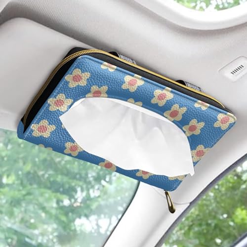 Blue Flower Leather Visor Tissue Holder Car Visor Accessories Adjustable Car Sun Visor Tissue Box Holder Car Decoration for Women Girls - color: Blue Flower
