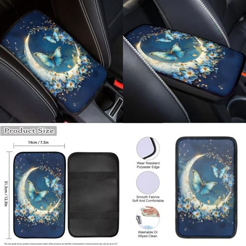Butterfly Moon Auto Front Rear Seat Protective Steering Wheel Covers Set 12 Pcs Funny Car Seat Interior Accessories Full Set Headrest Covers Cup Coasters Armrest Pad Gear Shift Cover - color: Butterfly moon