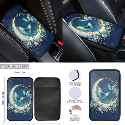 Butterfly Moon Auto Front Rear Seat Protective Steering Wheel Covers Set 12 Pcs Funny Car Seat Interior Accessories Full Set Headrest Covers Cup Coasters Armrest Pad Gear Shift Cover - color: Butterfly moon