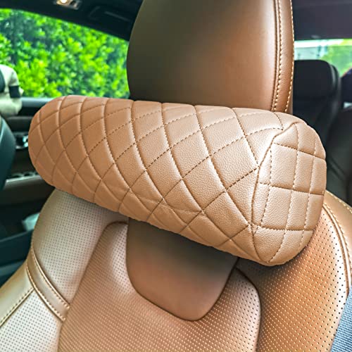 Car Neck Pillow for Pain Relief,Cars Seat Long Back Cervical Neck Support Pillow,Car Side Travel Headrest Round Roll Log Cylinder Pillows for Driving Seat,Memory Foam(Brown) - color: Brown