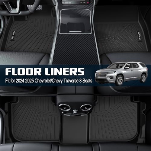 Floor Mats & Trunk Mat for All-New 2024 2025 Chevrolet/Chevy Traverse (8 Seats) with Backrest Mat All Weather Protection TPE Rubber Full Set Floor Liners Automotive Accessories, Black - size: Full Set Mats for 2024-2025 Traverse 8 Seats