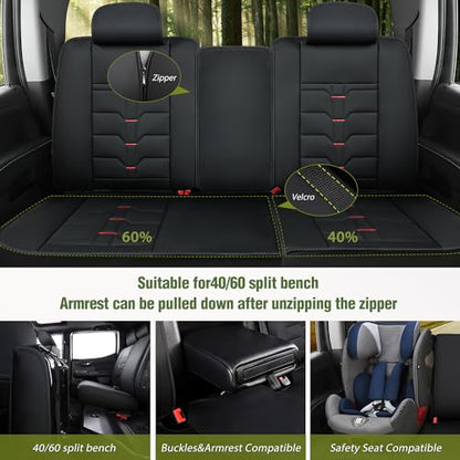 Nilight Car Seat Covers Custom Fit 2005-2024 Toyota Tacoma Double Extended Crew Cab Waterproof Faux Leather Cushion Full Set with Split Bench 40/60 for SR5 TRD Sport Limited - color: Full Sets 5 Seat, style: Toyota Tacoma 2005-2024