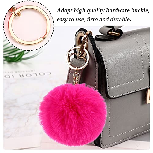 WenMei 4PCS Set Fluffy Steering Wheel Covers with Handbrake Cover&Gear Shift Cover&Plush Keychain Furry Steering Wheel Cover for Women Girl Fashion Warm Car Wheel Protector Fit Most Car (Rose red) - color: Rose red