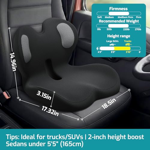 Trucker Seat Cushion, Car Seat Cushions with Lumbar Support Pillow, Ergonomic L-Shaped Orthopedic Memory Foam Pad for Long Driving Back Pain Sciatica Relief, Drivers Office Workers (Black+WE) - color: Black+we