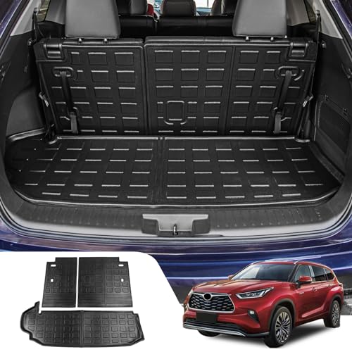 Bomely Trunk Mat Compatible with 2020-2026 Toyota Highlander Cargo Mat Cargo Liner Back Seat Cover Protector TPE Trunk Liner 2025 7 Seats Highlander Accessories (Trunk Mat+Backrest Mats) - color: Fit 2020-2026 Highlander, size: Trunk Mat+Backrest Mat