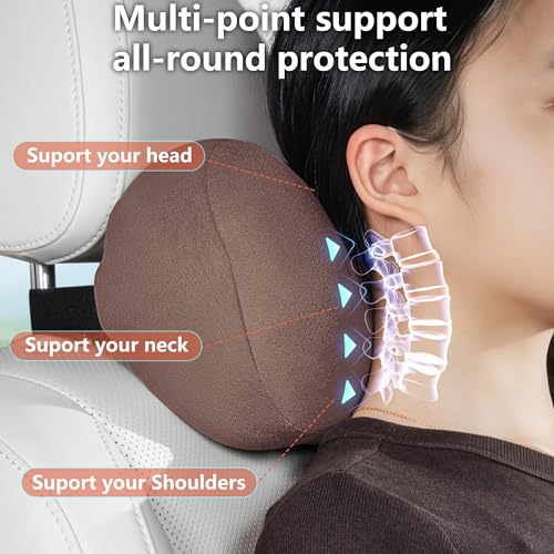 Car Neck Pillow Ergonomic Design Memory Foam Softness Car Headrest Pillow for Neck Support Cushion for Driving, Universal Fit Head Rest Travel Pillow, Fits All Vehicles, Brown, 1 Pack