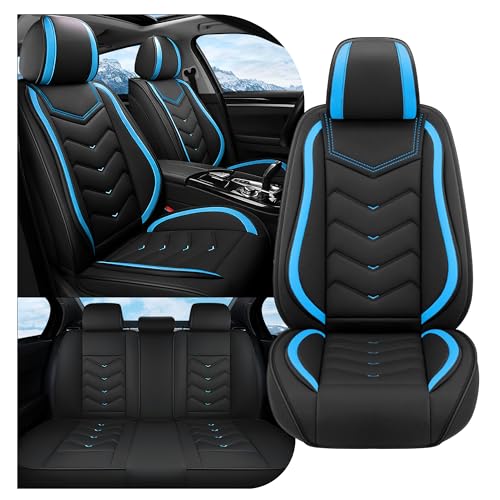 Car Seat Covers Fit for MINI 2000-2026, Stylish Sport Seat Covers, Waterproof Wear-Resistant Premium Nappa Leather Car Seat Covers.(Full Set/Black Blue) - color: Black Blue, size: Standard 5 Seats
