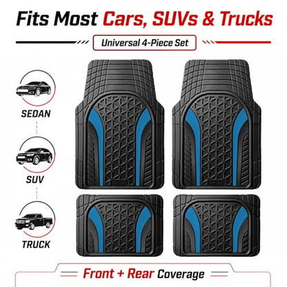 Heavy Duty Rubber Car Mats Carbon Fiber Design (Electric Blue), 4-Piece Deep Waterproof Floor Mats Set (Front & Rear Full Set), All Weather Universal Trim to Fit Automotive SUV Sedan Truck - color: Electric Blue, size: Carbon Fiber