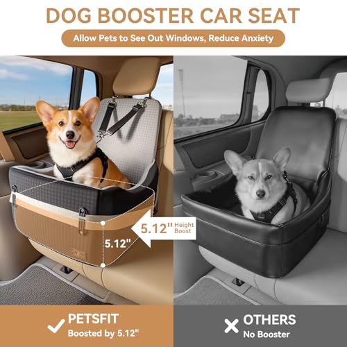 PETSFIT Dog Car Seat for Small/Medium Dogs Up to 35 lbs – Patented Safety System, 5" Memory Foam Pet Booster Car Seat, Fully Detachable and Washable Dog Carseat with 2 Storage Pockets (Black & Grey) - color: Black/Grey
