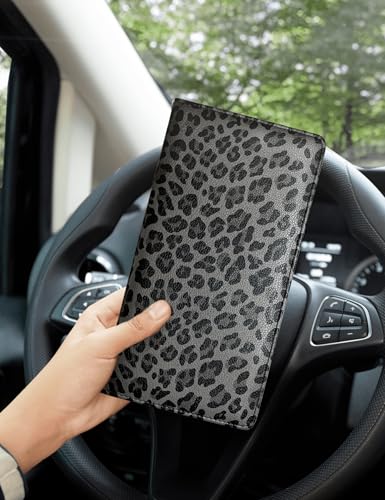 Mymazn Car Registration and Insurance Holder, PU Leather Glove Box Car Organizer with Magnetic Closure, Car Document Holder for Driver's License & Essential Documents (Grey Leopard) - color: Grey Leopard
