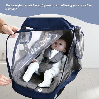 Miracle Baby Car Seat Rain Cover, Universal Infant Car Seat Weather Shield with Storage Bag,Waterproof Baby Car Seat Cover with Breathable Ventilation, Baby Travel Accessories (Navy Blue) - color: Navy Blue