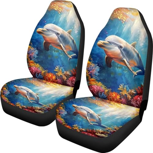 Dolphin Animal Car Seat Covers Two Front Only for Car, Automotive Interior Covers Front Seat Protectors, Car Accessories Universal Fit Seat Covers for Car, Truck, SUV - color: Dolphin Animal