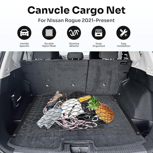 Canvcle Trunk Cargo Net for 2021-2025 2026 Nissan Rogue Accessories Envelope Style Mesh Trunk Net Organizer and Storage Stretchable Adjustable Elastic Nylon Rear Cargo Netting with Hooks - style: for Nissan Rogue