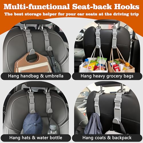 Amooca Car Headrest Hooks 4 Pack Adjustable Universal Fit Auto Seat Back Organizer Storage Hanger Purse Bags Holder with Clip Gray - color: Gray