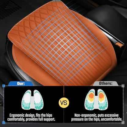 Car Seat Cushion, Nappa Leather Ventilation Hole Breatheable Design for Driver Passenger, All-Season Anti-Slip Bottom Seat Cover,19.49in x 21.26in (1 Piece/Orange)